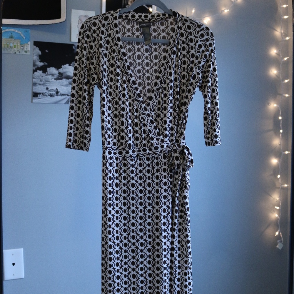 Brown Circle Pattern DVF-Style Wrap Dress